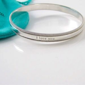Auth TIFFANY & CO “I Love You” Silver Bangle Bracelet - rare!